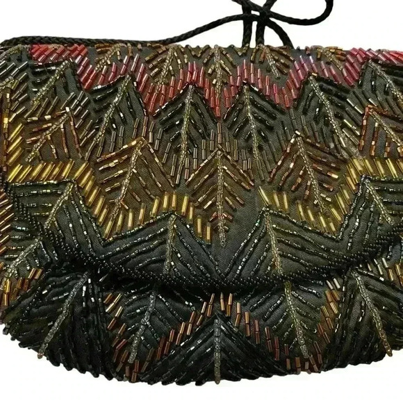 VGT Hand Beaded Multi-color Clutch with Corded Shoulder Strap - Picture 4 of 14